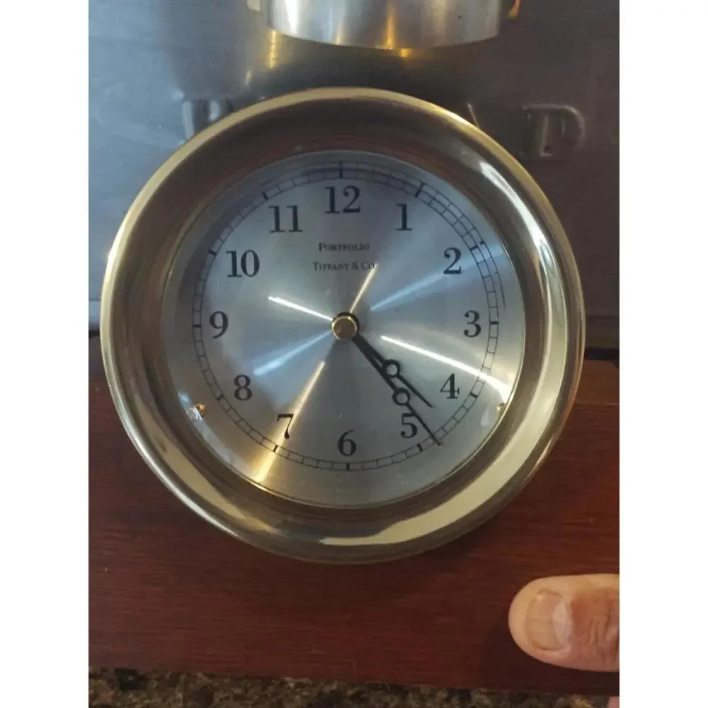 Tiffany & Co Brass Commemorative Ship's Clock with Mahogany Base